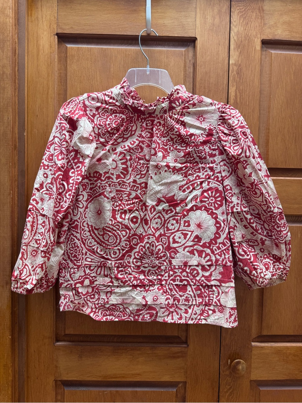 Pinch Red and Cream Paisley Puff-Sleeve Blouse